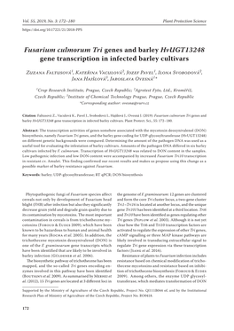 Fusarium Culmorum Tri Genes and Barley Hvugt13248 Gene Transcription in Infected Barley Cultivars