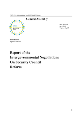 Report of the Intergovernmental Negotiations on Security Council Reform