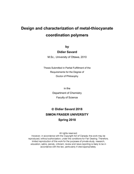 Design and Characterization of Metal-Thiocyanate Coordination Polymers