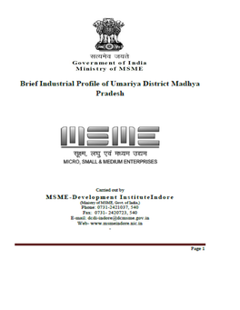 Brief Industrial Profile of Umariya District