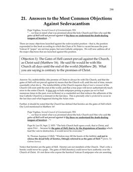 21. Answers to the Most Common Objections Against Sedevacantism