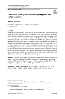 Applications of Metaplectic Cohomology and Global-Local Contact Holonomy