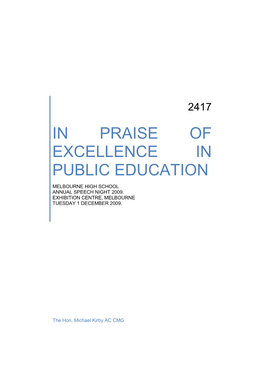 In Praise of Excellence in Public Education