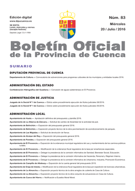 Boletín Oficial De La Provincia De Cuenca Sumario Diputación Provincial De Cuenca