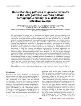 Understanding Patterns of Genetic Diversity in the Oak Gallwasp Biorhiza Pallida: Demographic History Or a Wolbachia Selective Sweep?