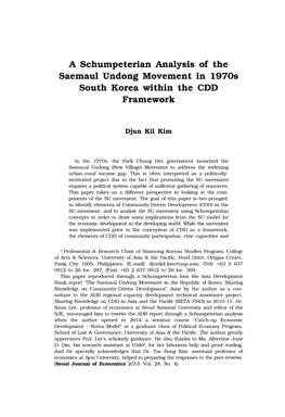 A Schumpeterian Analysis of the Saemaul Undong Movement in 1970S South Korea Within the CDD Framework 1