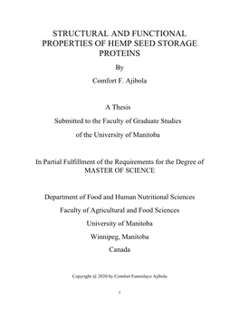 STRUCTURAL and FUNCTIONAL PROPERTIES of HEMP SEED STORAGE PROTEINS by Comfort F