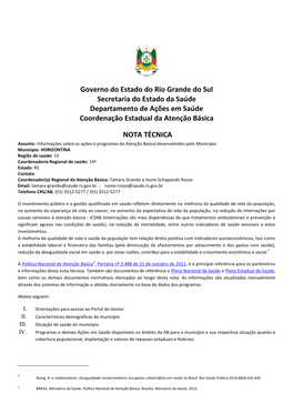 Governo Do Estado Do Rio Grande Do Sul Secretaria Do Estado Da Saúde Departamento De Ações Em Saúde Coordenação Estadual Da Atenção Básica