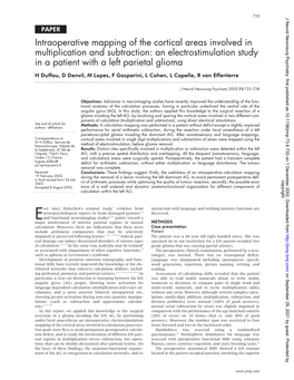 Intraoperative Mapping of the Cortical Areas Involved in Multiplication And