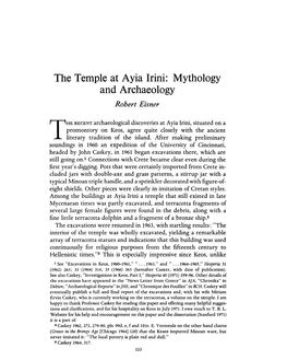 The Temple at Ayia Irini: Mythology and Archaeology Eisner, Robert Greek, Roman and Byzantine Studies; Summer 1972; 13, 2; Proquest Pg