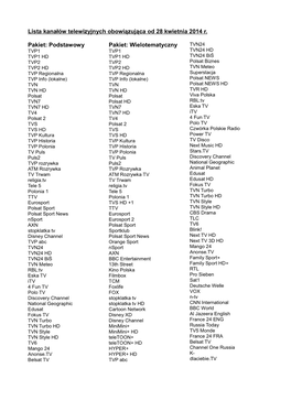 Lista Kanałów Telewizyjnych Obowiązu Jąca Od 28 Kwietnia 2014 R. Pakiet