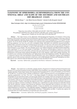 Taxonomy of Ophiuroidea (Echinodermata) from the Con- Tinental Shelf and Slope of the Southern and Southeast- Ern Brazilian Coast