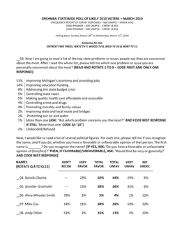 February 2010 Statewide Survey