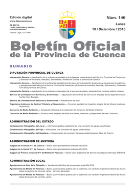 Boletín Oficial De La Provincia De Cuenca Sumario Diputación Provincial De Cuenca