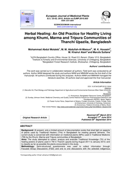 Herbal Healing: an Old Practice for Healthy Living Among Khumi, Marma and Tripura Communities of Thanchi Upazila, Bangladesh