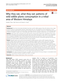 Patterns of Wild Edible Plants Consumption in a Tribal Area of Western Himalaya Deepika Thakur, Alpy Sharma and Sanjay Kr