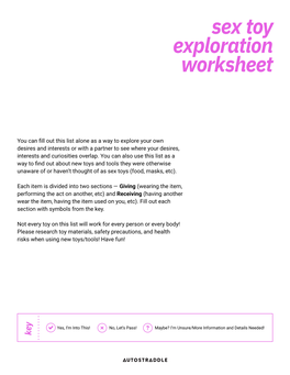 Sex Toy Exploration Worksheet