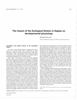 The Impact of the Zoological Station in Naples on Developmental Physiology