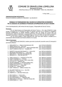 COMUNE DI GRAVELLONA LOMELLINA PROVINCIA DI PAVIA 27020 Piazza Delucca, 49 – Tel.: 0381/650057 – 650211 Fax: 0381/650127