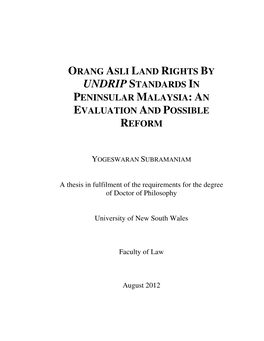 Orang Asli Land Rights by Undrip Standards in Peninsular Malaysia: an Evaluation and Possible Reform