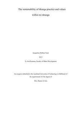 The Sustainability of Tikanga Practice and Values Within Toi Rāranga