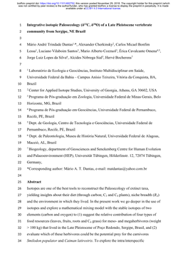 Of a Late Pleistocene Vertebrate Community from Sergipe, NE Brazil