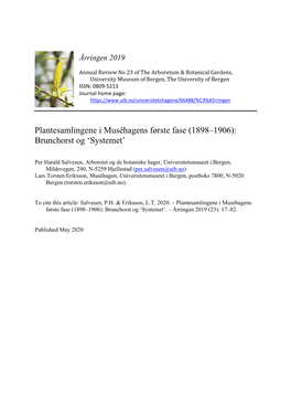 Plantesamlingene I Muséhagens Første Fase (1898–1906): Brunchorst Og ‘Systemet’