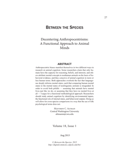 Decentering Anthropocentrisms: a Functional Approach to Animal Minds