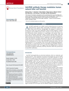 Anti-Rhd Antibody Therapy Modulates Human Natural Killer Cell Function