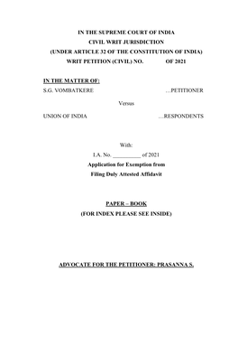 In the Supreme Court of India Civil Writ Jurisdiction (Under Article 32 of the Constitution of India) Writ Petition (Civil) No