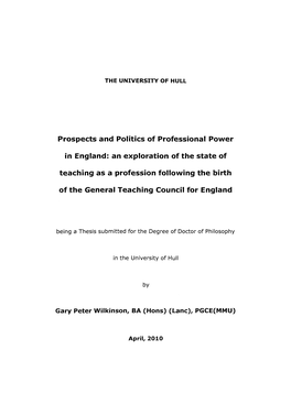 Prospects and Politics of Professional Power in England