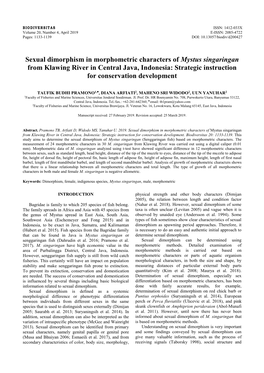 Sexual Dimorphism in Morphometric Characters of Mystus Singaringan from Klawing River in Central Java, Indonesia: Strategic Instruction for Conservation Development