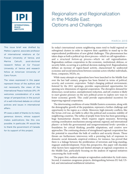 Regionalism and Regionalization in the Middle East: Options and Challenges