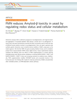 FMN Reduces Amyloid-Î² Toxicity in Yeast by Regulating Redox Status