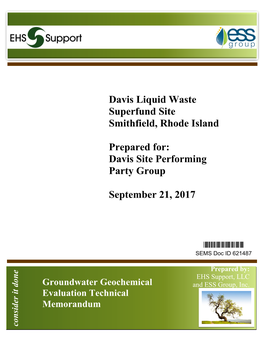 Groundwater Geochemical Evaluation Technical Memorandum Davis Liquid Waste Superfund Site Smithfield, Rhode Island ESS Project No