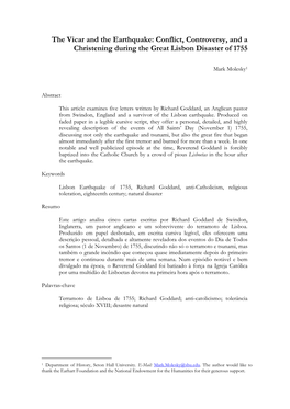 The Vicar and the Earthquake: Conflict, Controversy, and a Christening During the Great Lisbon Disaster of 1755