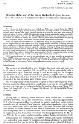 Breeding Behaviour of the Brown Goshawk Accipiter Fasciatus by T