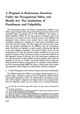 A Proposal to Restructure Sanctions Under the Occupational Safety and Health Act: the Limitations of Punishment and Culpability