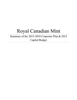 Summary of the 2015-2019 Corporate Plan & 2015 Capital Budget