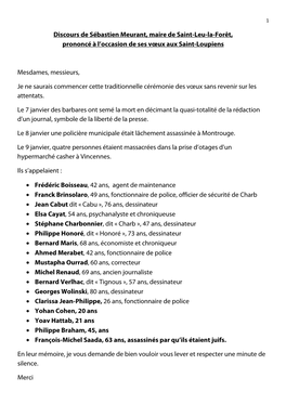 Discours De Sébastien Meurant, Maire De Saint-Leu-La-Forêt, Prononcé À L’Occasion De Ses Vœux Aux Saint-Loupiens