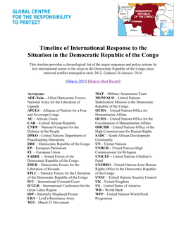 Timeline of International Response to the Situation in the Democratic Republic of the Congo