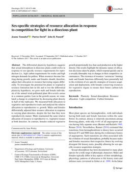 Sex-Specific Strategies of Resource Allocation in Response To