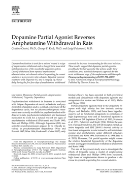 Dopamine Partial Agonist Reverses Amphetamine Withdrawal in Rats Cristina Orsini, Ph.D., George F