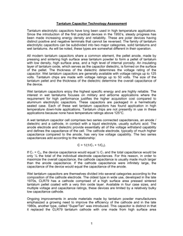 Tantalum Capacitor Technology Assessment