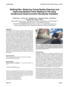 Walkingvibe: Reducing Virtual Reality Sickness and Improving Realism While Walking in VR Using Unobtrusive Head-Mounted Vibrotactile Feedback