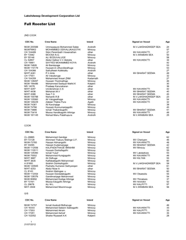 Full Rooster List