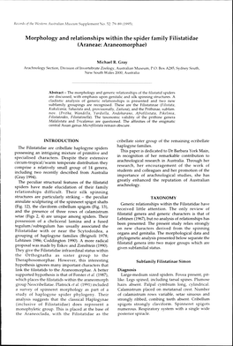 Morphology and Relationships Within the Spider Family Filistatidae (Araneae: Araneomorphae)