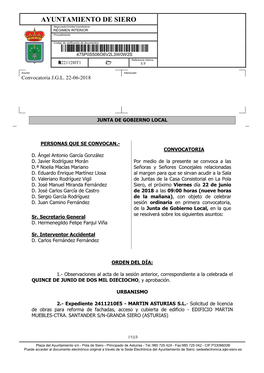 AYUNTAMIENTO DE SIERO Negociado/Unidad Tramitadora REGIMEN INTERIOR Procedimiento