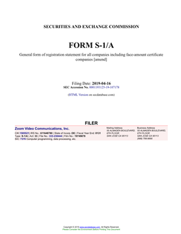 Zoom Video Communications, Inc. Form S-1/A Filed 2019-04-16