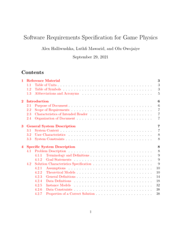 Software Requirements Specification for Game Physics